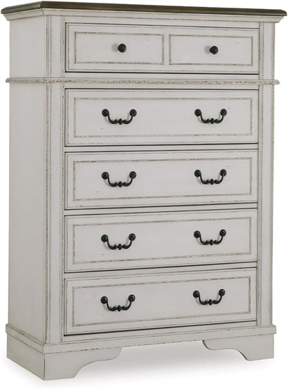 Signature Design by Ashley Blendon Traditional 5-Drawer Chest of Drawers with Safety Stop, White & Dark Brown