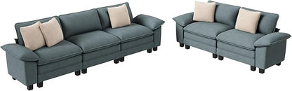 PHI VILLA Cloud Modular Couches Sets, 2 Pieces Comfy Sectional Sofa Set with Loveseat, 5-Seater Upholstered Couch for Living Room, Chenille Fabric, Dark Cyan