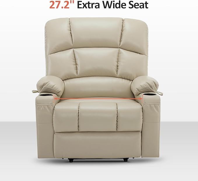 MCombo Oversized Dual Motor Power Lift Recliner Chair Sofa with Massage and Heat for Big Elderly People, Infinite Position, USB Ports, Faux Leather R7688 (Beige, Large-Oversize)