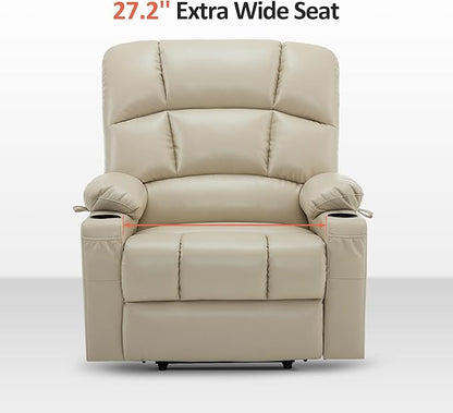 MCombo Oversized Dual Motor Power Lift Recliner Chair Sofa with Massage and Heat for Big Elderly People, Infinite Position, USB Ports, Faux Leather R7688 (Beige, Large-Oversize)