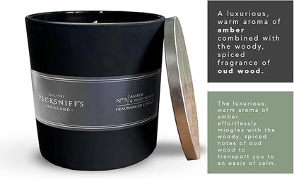 Pecksniff's Amber & Oud Wood Candle | 3 Wicks, 515g /18.16oz