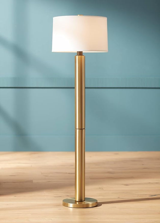 Possini Euro Design Boulevard Modern Glam Luxury 64 1/2" Tall Standing Floor Lamp Column Warm Gold Metal Living Room Bedroom House Reading Office Home Decor Entryway Dining Indoor White Drum Shade