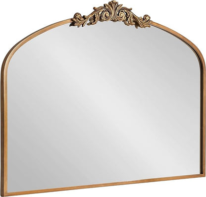 Kate and Laurel Arendahl Ornate Traditional Arch Mirror; 36 x 29; Gold; Decorative Baroque Style Arched Vintage Gold Mirror with Wide Frame and Ornamental Crown