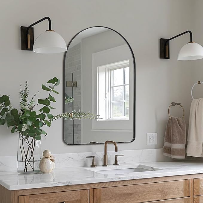 ANDY STAR Arched Mirror, Black Bathroom Mirror in Stainless Steel Metal Frame, Arch Top Rounded Corner 1 Inch Deep Set Design Wall Mount Hangs Vertical