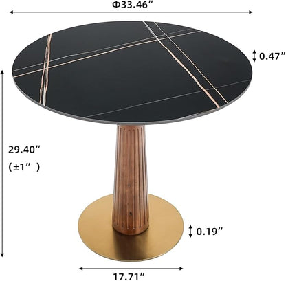 Sintered Stone Office Table and Chair Set - 33.5" Round Table for Small Offices (Light Brown Leg and Black Top, 1 Table and 4 Chairs)