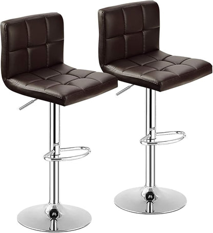 COSTWAY Adjustable Height PU Leather Barstools Set of 2, Brown