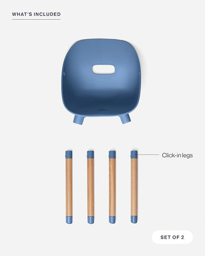 Lalo The Play Kit - Kids Table & Chairs Set with Sustainably Sourced Wood Table & 2 Non-Toxic Bucket Seat Chairs - Safe & Comfortable - Natural/Blueberry