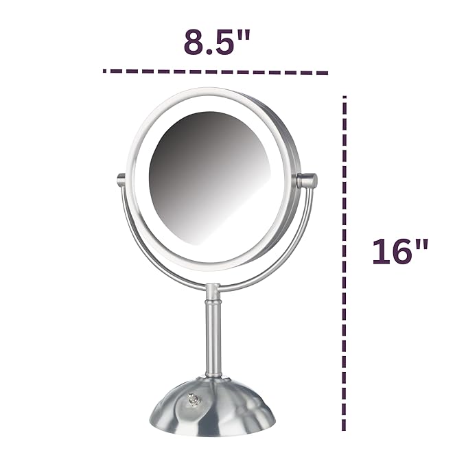 JERDON Lighted Makeup Mirror with Magnification - 1X and 8X Magnification - Nickel Finish - Model HL8808NL