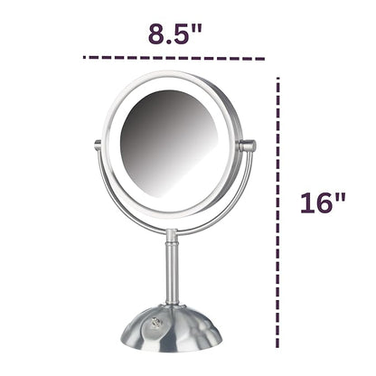 JERDON Lighted Makeup Mirror with Magnification - 1X and 8X Magnification - Nickel Finish - Model HL8808NL