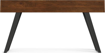 SIMPLIHOME Lowry Console Table - 60 Inch Wide Solid Walnut Veneer and Metal Sofa Table, Modern Industrial Storage Table for Entryway or Living Room with 3 Drawers and Angled Metal Legs