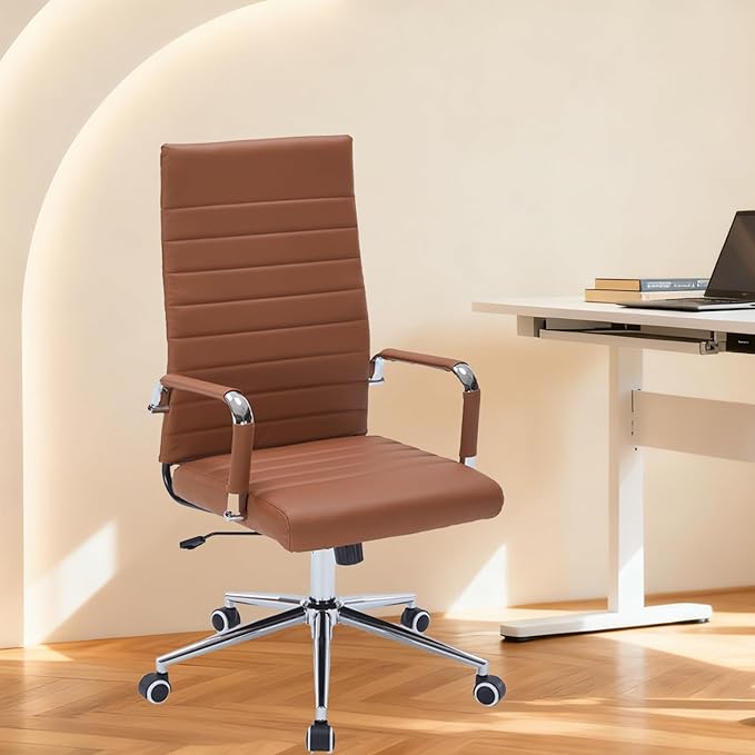 Sidanli Office Desk Chairs with Wheels, Executive Swivel Rolling Faux Leather Computer Chair with Comfortable Lumbar Support for Home Office(High Back, Brown)