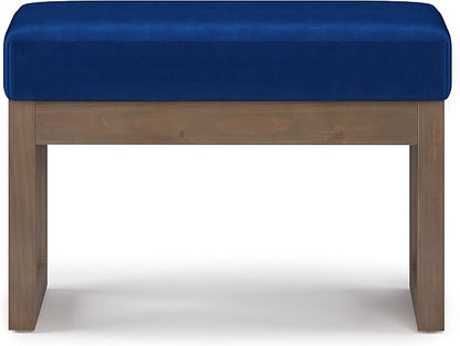 SIMPLIHOME Milltown 27 inch Wide Contemporary Rectangle Footstool Ottoman Bench in Blue Velvet Fabric, Assembled, For the Living Room and Bedroom