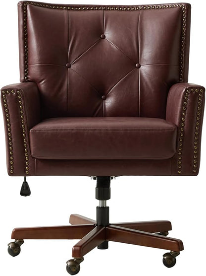 HULALA HOME Modern Home Office Chair with Tilt Lock & Metal Base, Desk Chair with 360° Swivel & Tilt Function, Height Adjustable, Wide Seat Computer Task Chair with Wheels & Padded Cushion, Brown