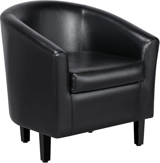 Yaheetech Barrel Chair, Faux Leather Accent Chair, Leather Armchair Club Chair with Soft Padded and Sturdy Legs for Living Room/Bedroom/Study/Waiting Room, Black