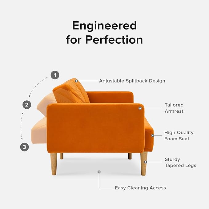 mopio 76.4" Futon Sofa Bed, Couch, Loveseat, Sleeper Sofa, Mid Century Modern Futon Couch, Sofa Cama, Couches for Living Room (Apricot Velvet)