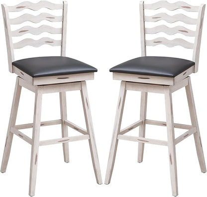 COSTWAY Bar Stools Set of 2, 29” 360° Swivel Bar Height Chairs with Rubber Wood Frame, Cushioned Seat, Ergonomic Backrest & Footrest, Wooden Upholstered Barstools for Kitchen Island (2, 29”)