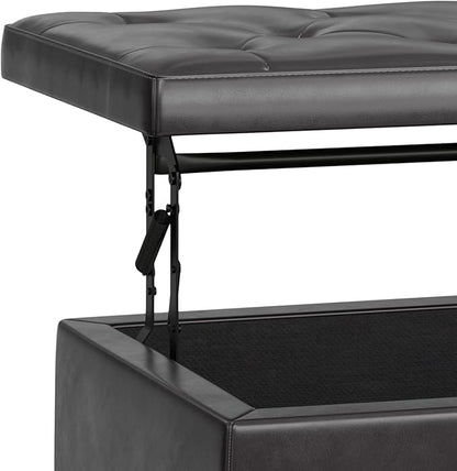 SIMPLIHOME Hamilton 44 inch Wide Traditional Rectangle Lift Top Rectangular Storage Ottoman in Tanners Brown Vegan Faux Leather, Assembled, For the Living Room, Entryway and Family Room