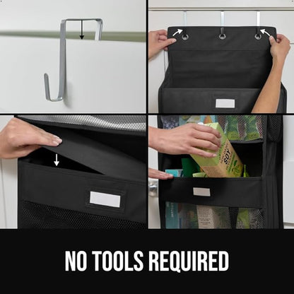 GORILLA GRIP Over The Door Organizer Storage, 5 Deep Hanging Shelves, Holds 50lbs, Closet Organizers Shelf for Bedroom, Bathroom, Nursery, Dorm Essentials, 3 Metal Hooks, 58x15 Inches, Black