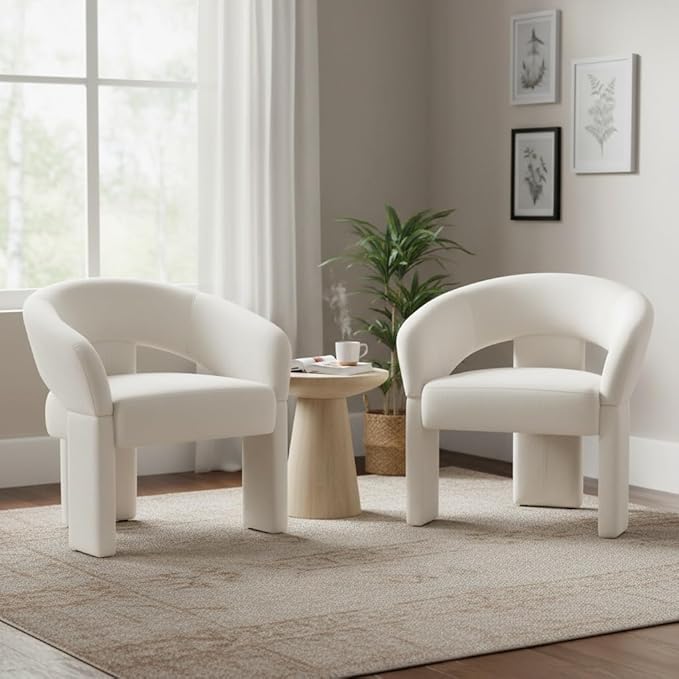 LukeAlon Modern Velvet Accent Chair Barrel Back Armchair, Upholstered Lounge Chair for Living Room, Bedroom, Office, Waiting Rooms, Beige