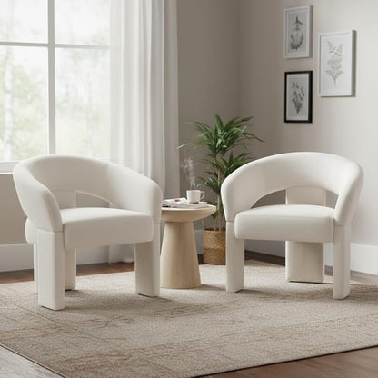 LukeAlon Modern Velvet Accent Chair Barrel Back Armchair, Upholstered Lounge Chair for Living Room, Bedroom, Office, Waiting Rooms, Beige
