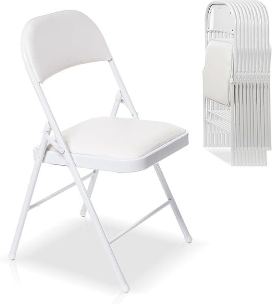 20 Pack Folding Chairs with Padded Seats, Padded Folding Chair with Steel Frame for Events Home Office, Pu Leather Folding Chair White