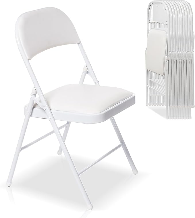 30 Pack Folding Chairs with Padded Seats, Padded Folding Chair with Steel Frame for Events Home Office, Pu Leather Folding Chair White