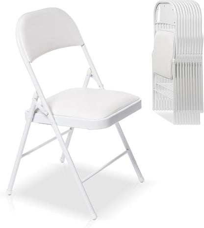10 Pack Folding Chairs with Padded Seats, Padded Folding Chair with Steel Frame for Events Home Office, Pu Leather Folding Chair White