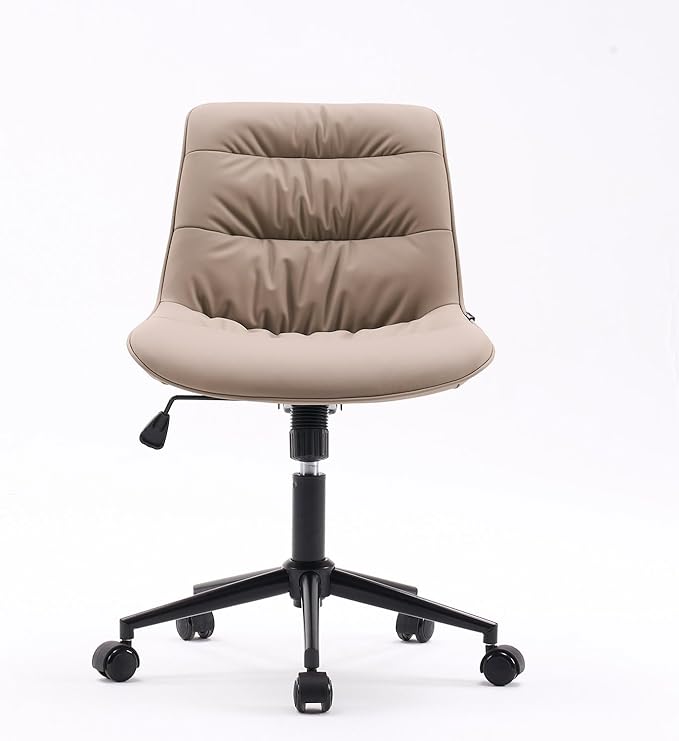 Rowill Leather Office Chair, Ergonomic Armless Desk Chair with Waterproof Cushion & Slient Wheels & SGS-Certified Class 3 Explosion-Proof Gas Lift, Ideal for Home Office, Study and Vanity(Khaki)