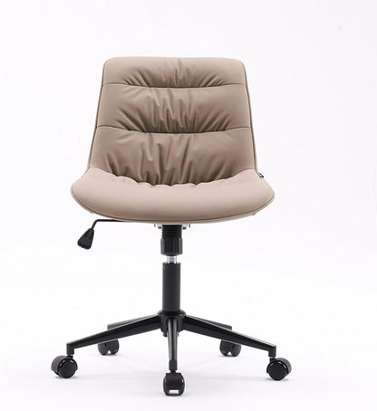 Rowill Leather Office Chair, Ergonomic Armless Desk Chair with Waterproof Cushion & Slient Wheels & SGS-Certified Class 3 Explosion-Proof Gas Lift, Ideal for Home Office, Study and Vanity(Khaki)