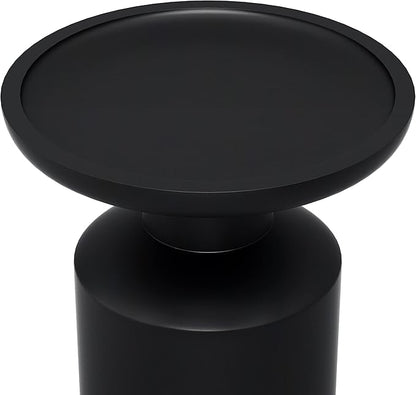 SIMPLIHOME Haynes End Table - 16 inch Wide Solid Mango Wood Round Accent Table with Sculptural Pedestal Base in Black, Boho Nightstand or Lamp Stand for Living Room or Bedroom, Assembled