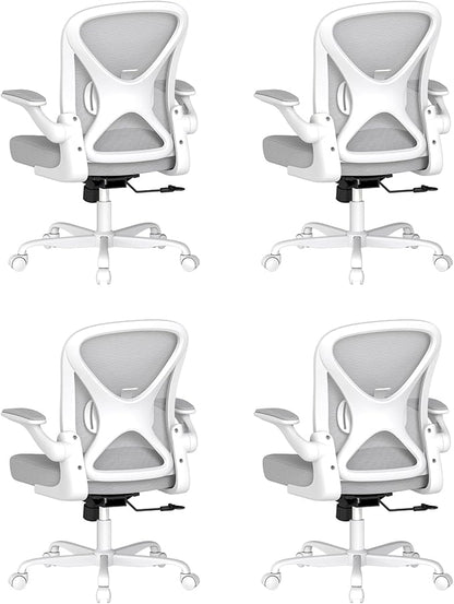 ZZH Ergonomic Office Chair Set of 4 with Adjustable Lumbar Support, Mesh Home Office Desk Chair with Wheels and Flip-up Arms, Grey