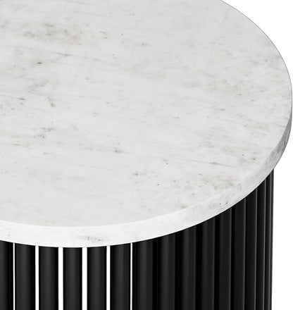 SIMPLIHOME Demy 18-inch Wide Metal Accent Table in White Marble/Black Metal, Round Side Table for Living Room, Bedroom, or Office, Industrial Style, Assembled
