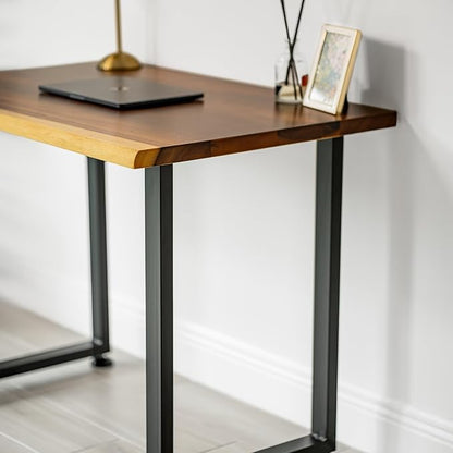 Small Solid Walnut Wood Computer Desk – 38” x 25” Live Edge Wooden Home Office Desk with Sturdy Metal Legs – Handmade Real Wood Table for Work, Study, or Gaming
