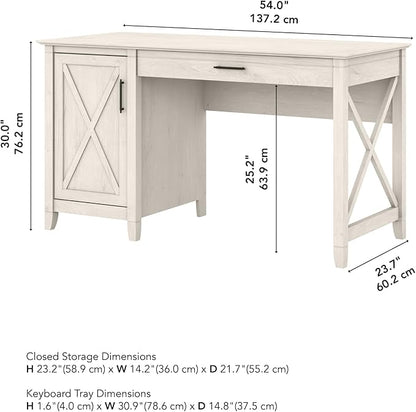 Bush Furniture Key West Computer Desk with Storage | Farmhouse PC Table for Home Office in Linen White Oak | 54W x 24D