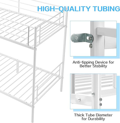 Bunk Bed,Twin Over Twin Bunk Beds for Kids Teens Adults,Heavy Duty Metal Slats Bed Frame with Ladders and Guardrail,400 lbs Capacity,No Spring Box Required,White