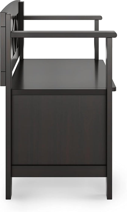 SIMPLIHOME Amherst Entryway Storage Bench - 36 inch Wide Solid Wood Small Hallway Seat in Hickory Brown, Transitional Bench for Entryway or Living Room with Lift-Up Lid and Compact Storage