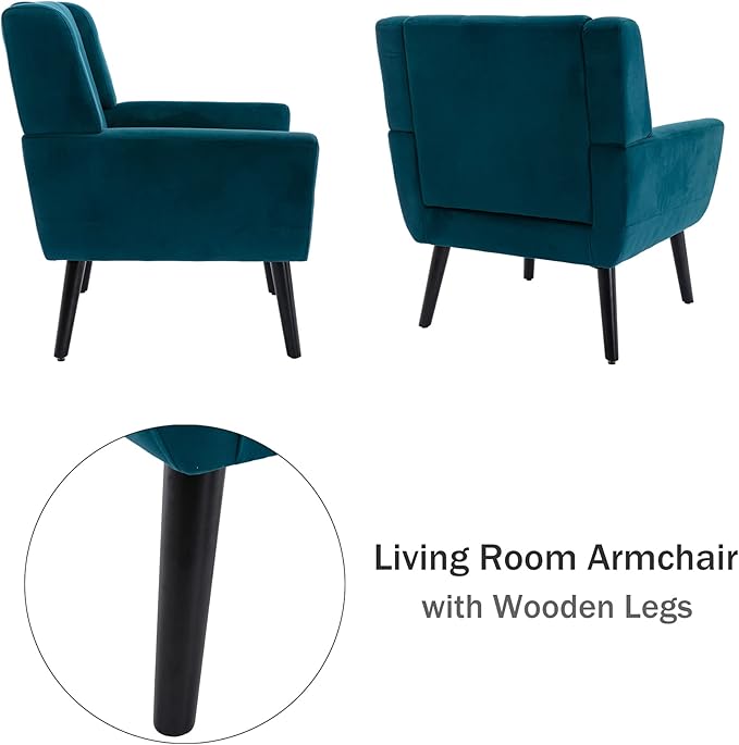 Dolonm Midcentury Modern Accent Chair with Arms, Upholstered Fabric Reading Side Chair Tufted Back Decorative Wingback Chair for Living Room Bedroom (Teal)