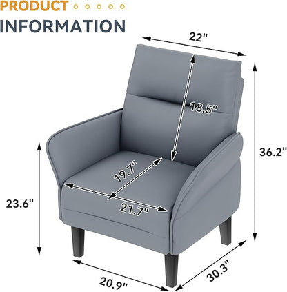 HAOBO Home Modern Grey Accent Chair Upholstered PU Leahter Armchair for Bedroom Living Room Chairs Office Chair