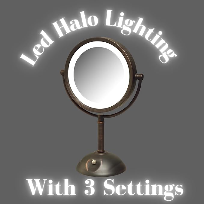 JERDON Lighted Makeup Mirror with Magnification - 1X and 8X Magnification - Bronze Makeup Mirror - Model HL8808BZL