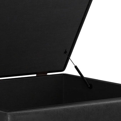 SIMPLIHOME Shay 38 inch Wide Mid Century Modern Large Square Coffee Table Storage Ottoman in Distressed Black Vegan Faux Leather, Assembled, for The Living Room and Entryway