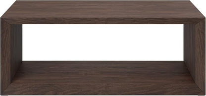 Henn&Hart 48" Rectangular Wood Coffee Table with Open Storage Shelf for Living Room, Family Room, or Office, Alder Brown