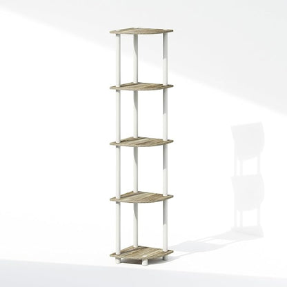 Furinno Turn-N-Tube Corner Shelf, 5-Tier Corner Display Rack, Shelving Unit, for Organization and Storage, Living Room, Home Office, Garage, Bedroom, Sonoma Oak