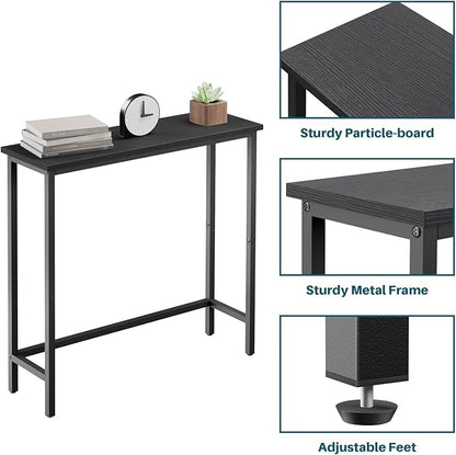 HollyHOME Narrow Console Table, 29.5" Slim Entryway Table, Sofa Stand, Hallway Shelf for Hallway, Bedroom, Living Room, Foyer, Black
