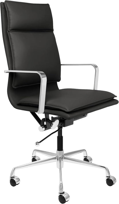 Laura Davidson Furniture Lexi II Padded Office Chair - Tall Back Desk Chair with Aluminum Arm Rest, Swivel & Cushion Availability, Made of Faux Leather, Black, Computer Chair