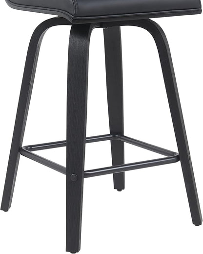 Vienna Modern Counter Height Swivel Bar Stool with Black Faux Leather Seat and Black Brushed Wood Frame Set of 2