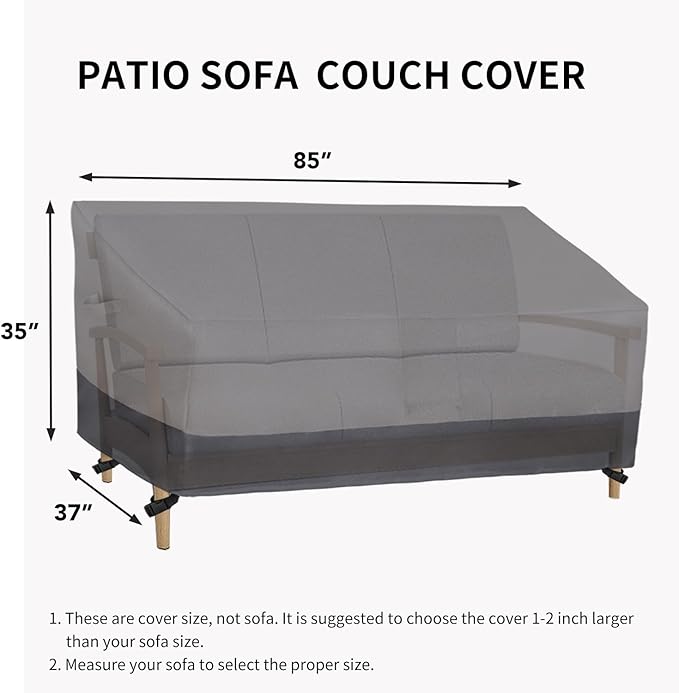 Easy-Going Outdoor Sofa Cover Heavy Duty Patio Furniture Loveseat Couch Bench Cover Windproof Durable (85Wx37Dx35H inch, Gray/Dark Gray)