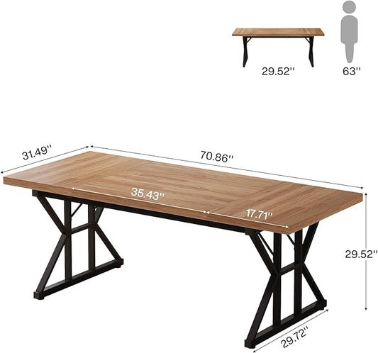 Tribesigns 70.86-Inch Large Executive Desk, Industrial Home Office Computer Desk, Simple Long Writing Study Table Business Furniture (Light Brown/Black)
