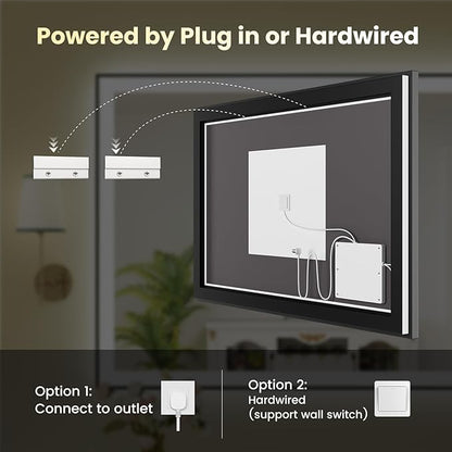 WTTY 40"X30" LED Bathroom Mirror with Black Frame, Bathroom Vanity Mirror with Lights for Wall, Front Light and Backlit, Anti-Fog, Dimmable, 3 Colors, Shatterproof, Memory, Horizontal/Vertical