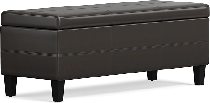 SIMPLIHOME Afton 48 inch Wide Contemporary Rectangle Storage Ottoman Bench in Tanners Brown Vegan Faux Leather, Assembled, For the Living Room and Bedroom