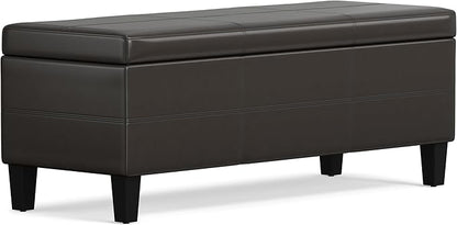 SIMPLIHOME Afton 48 inch Wide Contemporary Rectangle Storage Ottoman Bench in Tanners Brown Vegan Faux Leather, Assembled, For the Living Room and Bedroom